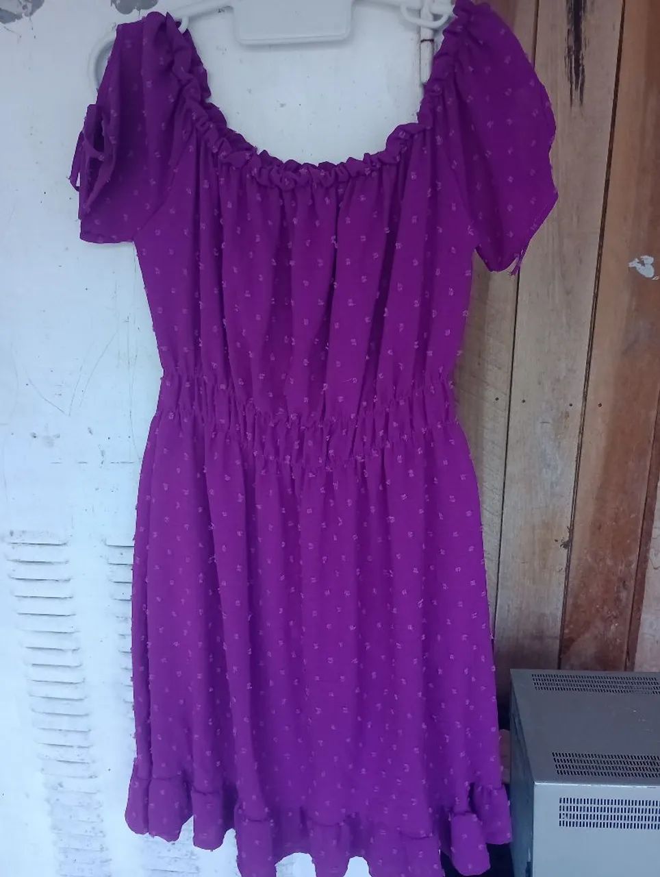 Vestido juvenil roxo com detalhes em bolinhas - Foto 2
