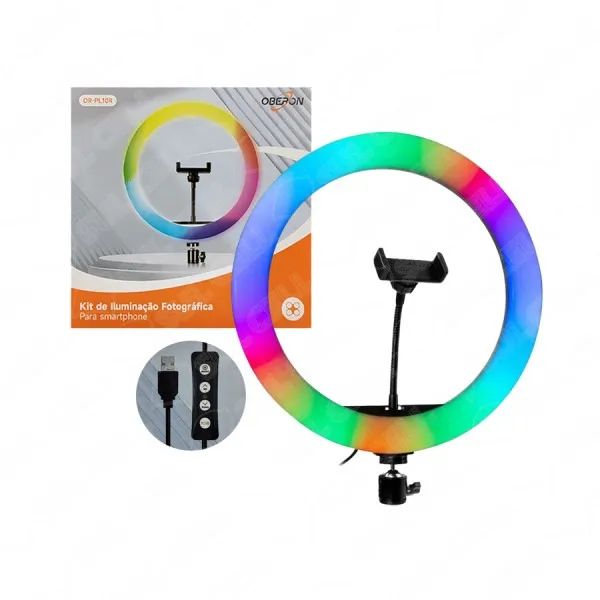 Iluminador Ring Light RGB 10,2 Pol com Suporte de Celular OR-PL10R Oberon