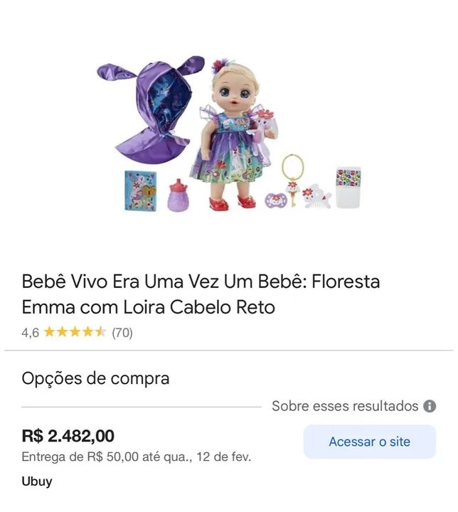 BABY ALIVE ERA UMA VEZ, COM ACESSÓRIOS EMITE 40 SONS E FRASES HASBRO ENVIO ? 