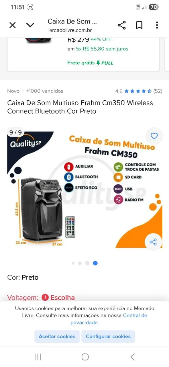 Caixa de Som Multiuso Frahm CM350 Bluetooth