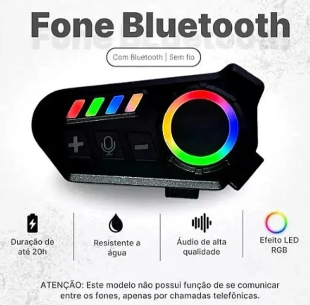Fone p/ Capacete com Bluetooth e LED RGB - A prova d?água 