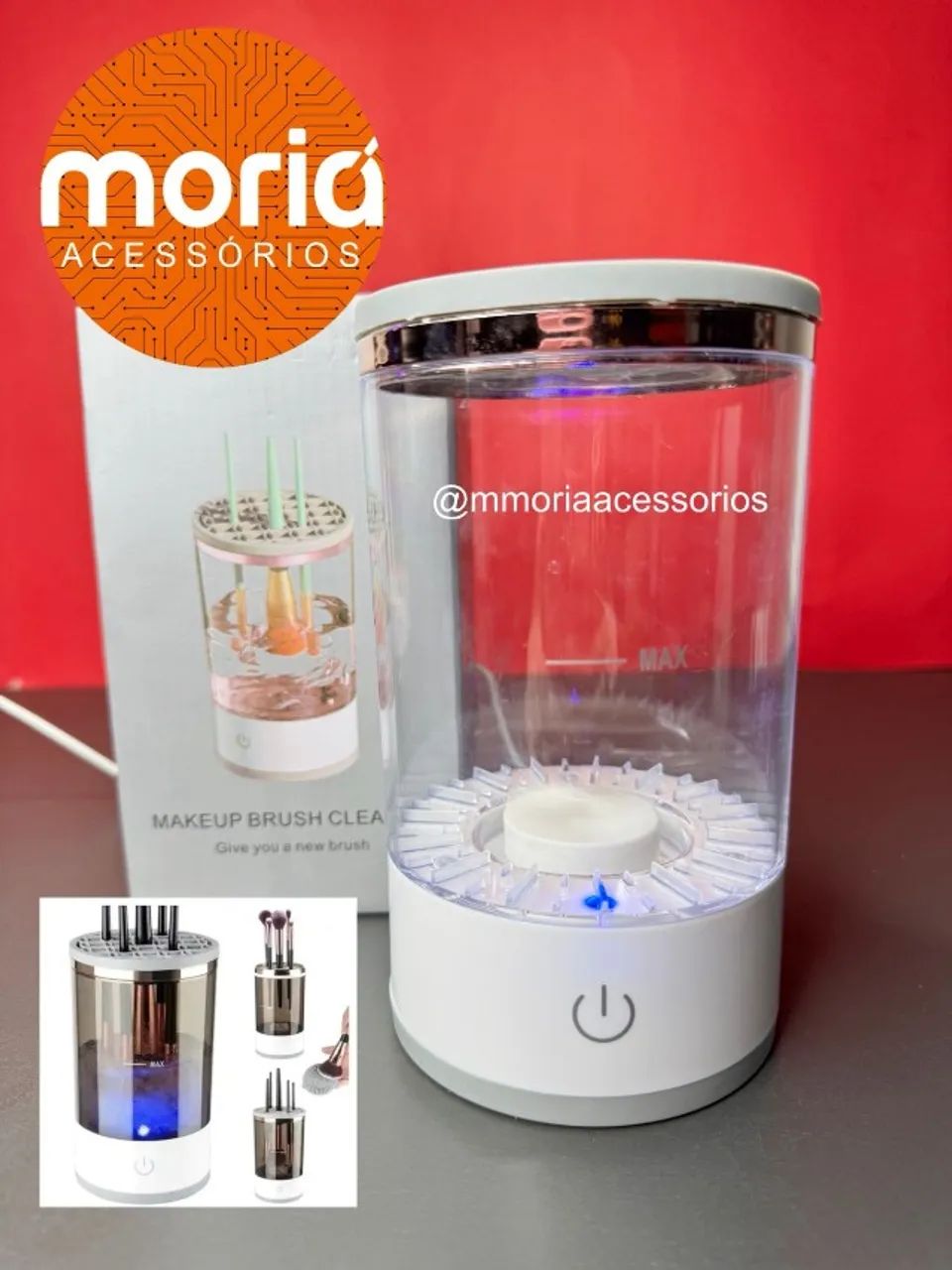 Limpador de Pincel Elétrico 3 em 1 Automático Lava Seca Armazena Esponja Maquiagem - Foto 4
