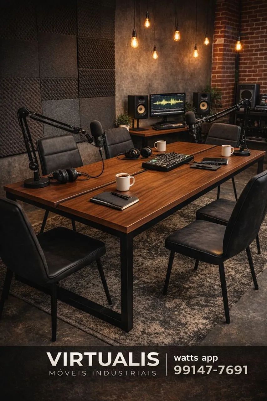 Mesa industrial para podcast