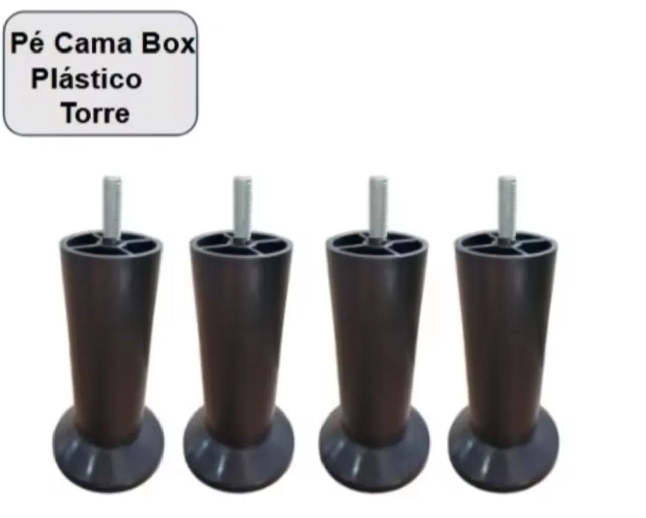 Kit 4 Pés de Cama Box de Plástico preto torre 12 cm