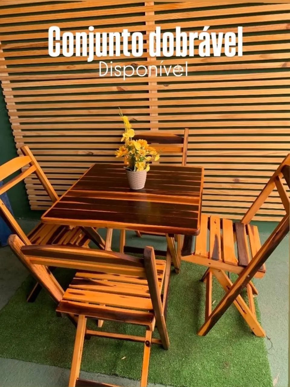 Mesa Dobrável Com 4 Cadeiras Envernizada e Crua  - Foto 3