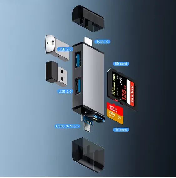 Adaptador 7 Em 1 Hub Otg Tipo-c 3.1 Usb 3.0 Micro Usb
