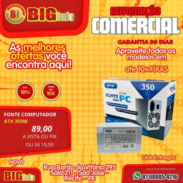 Fonte de Alimentação ATX 350W - Nova Garantia 