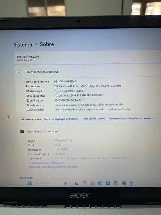 Notebook Acer 20 de RAM DECIMA PRIMEIRA 512SSD - Foto 6