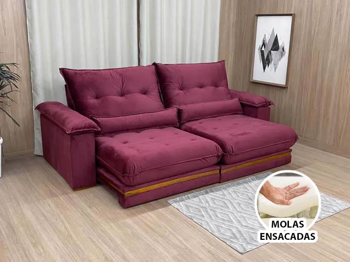 Sofá Retrátil Reclinável 2,70 m Vinho Molas Ensacadas a86
