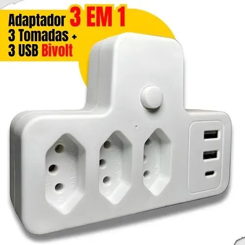 Adaptador de Tomada com USB e Tipo C