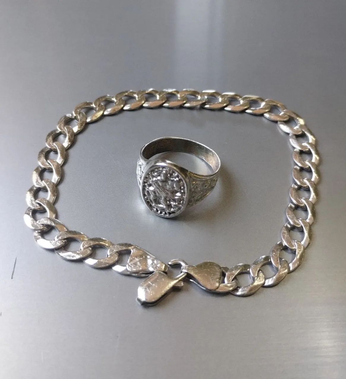 Prata 950 Anel de São Jorge e Pulseira