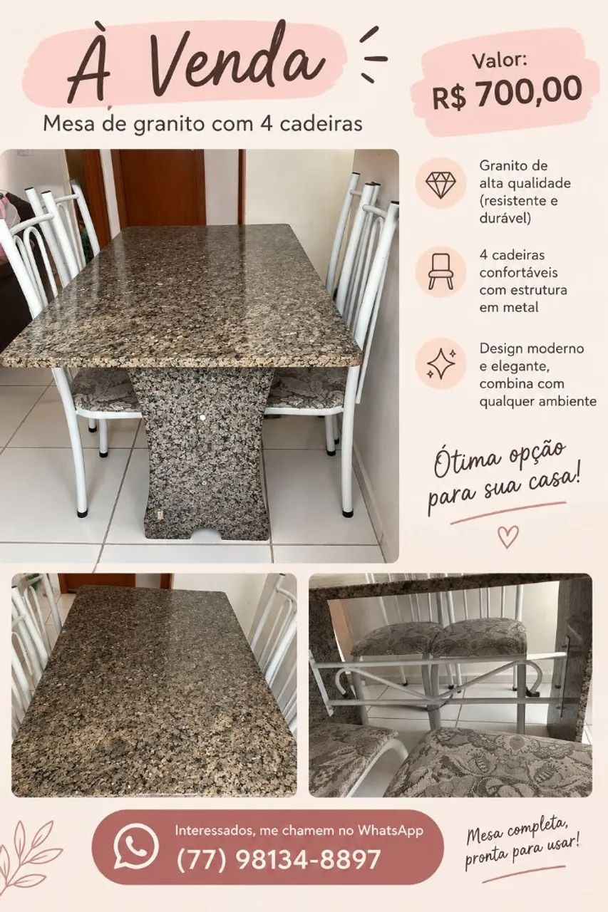 Mesa de Granito com 4 cadeiras - Foto 4
