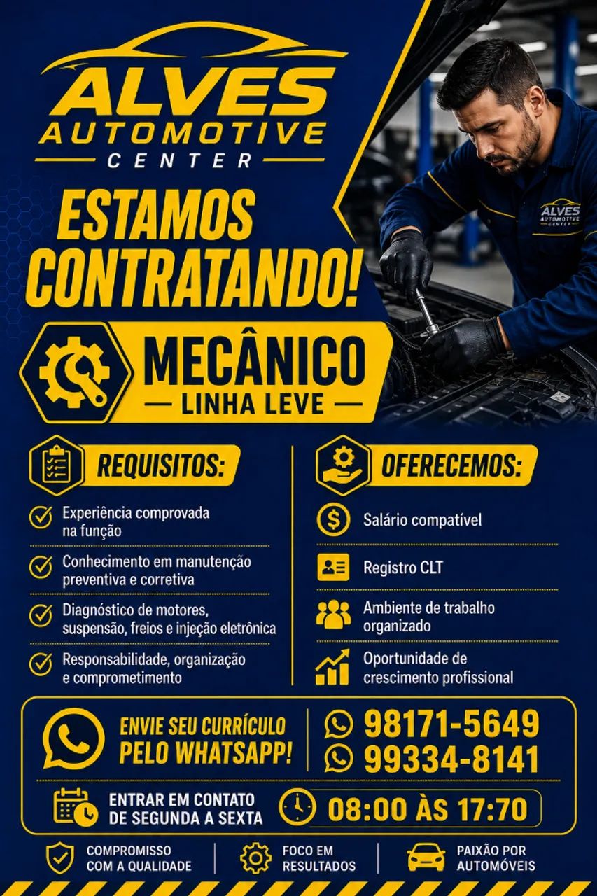 Vaga para Mecânico Automotivo /COM CNH