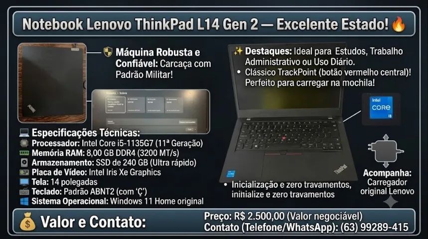Notebook Lenovo ThinkPad L14 Gen 2 ? Excelente Estado! - Foto 5