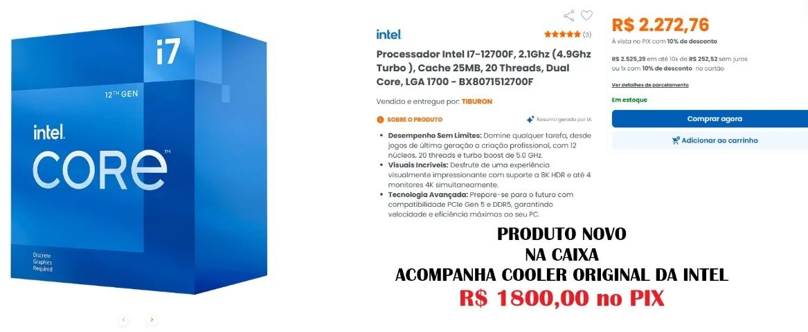 Processador Intel Core i7-12700F de 12ª geração