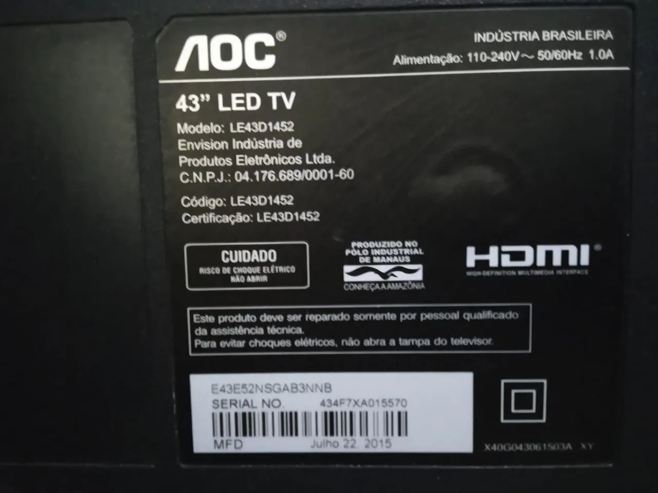 Tv led aoc 43 full hd não e smart - Foto 4