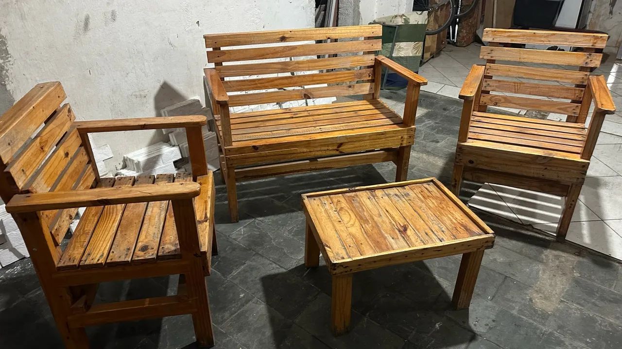 Jogo rústico de cadeiras e centro de mesa - madeira pura - Foto 5