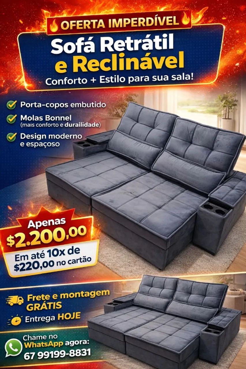 Sofá novo porta copos LANÇAMENTO hoje entrego 