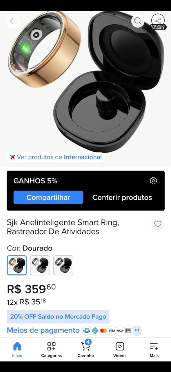 Anel inteligente Dourado Smart Ring - Foto 5