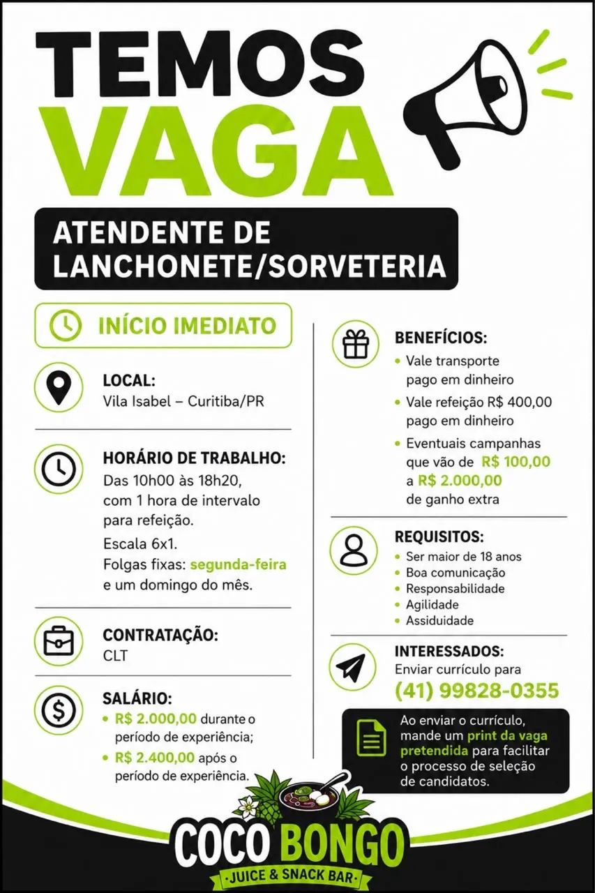 Vaga atendente 