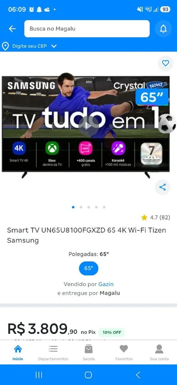 Tv samsung 65 polegadas 2026 vendo ou troco com ps5 4 messes de uso nota fiscal 