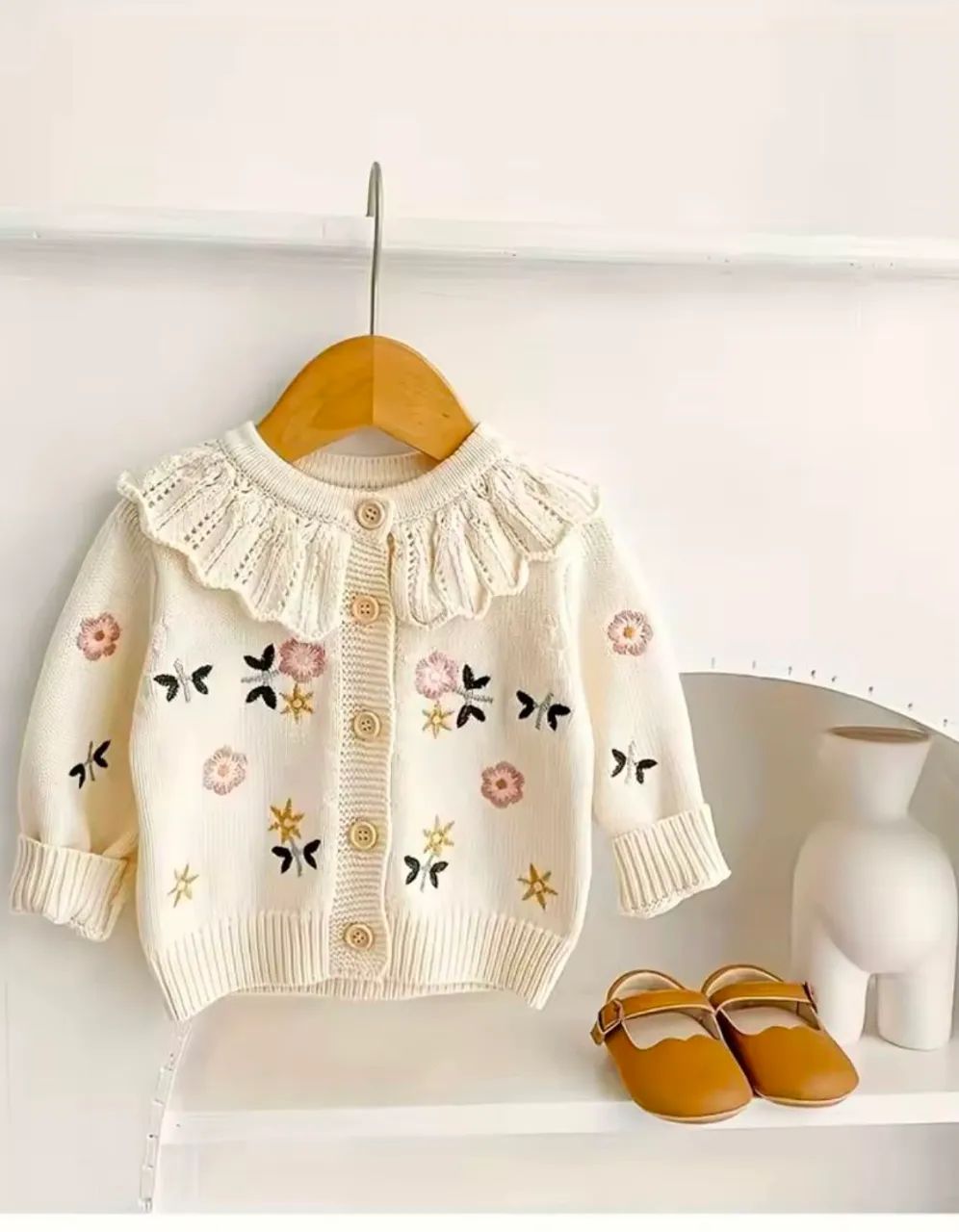 Casaco infantil menina cardigan  trico luxo jardim com gorro ? - Foto 2