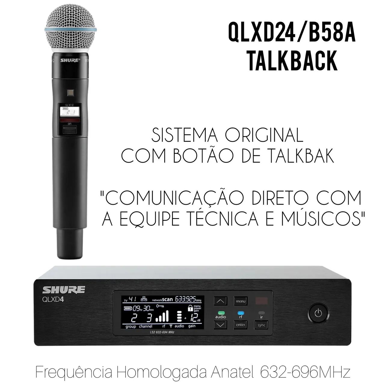 Microfone Profissional QLXD24 BETA 58A com TalkBack - SHURE Sem Fio Áudio Digital  - Foto 3