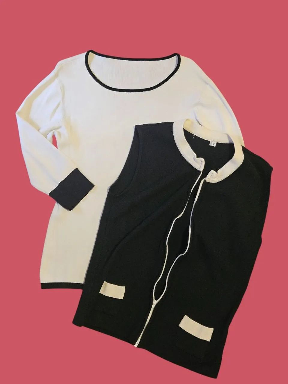 CONJUNTO BLUSA E COLETE MALHA - PRETO E BRANCO<br> - Foto 3