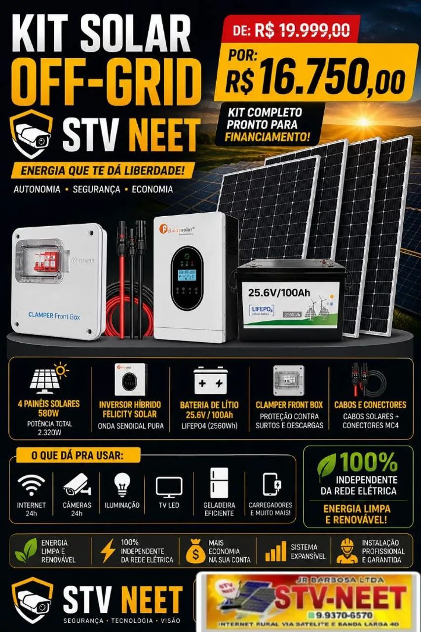 Kit energia solar off grid sitio fazenda 