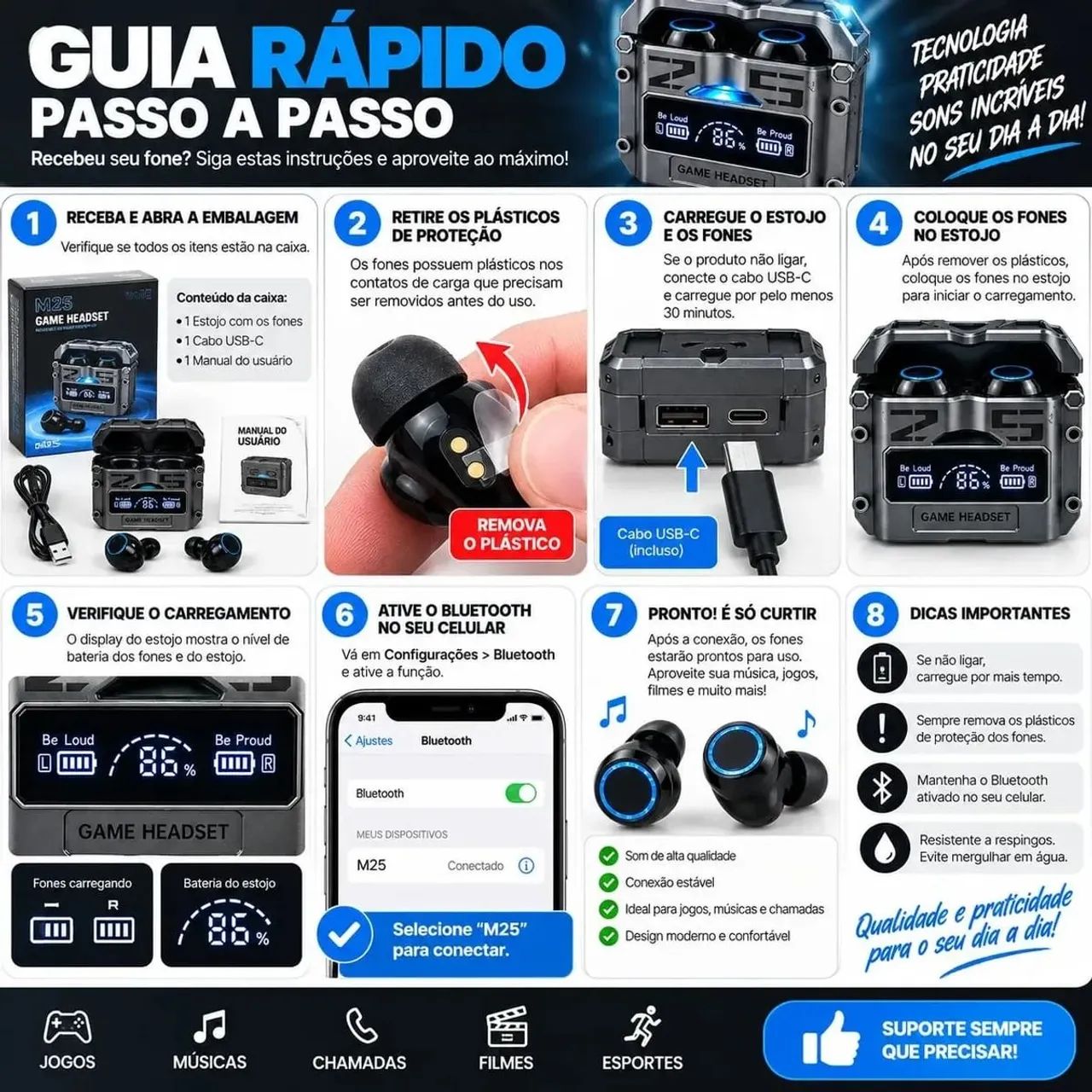 Fone Bluetooth M25 Novo - Foto 4