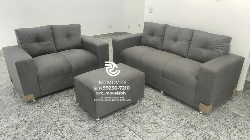 Sofá 2 e 3 lugares com Puff Suede D33 Confortável Direto da Fábrica - Foto 2
