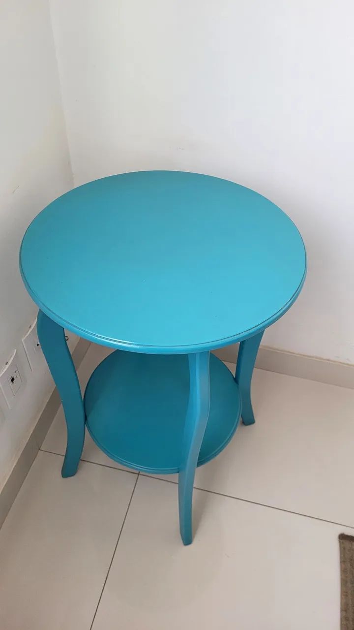 Mesa de canto em madeira Azul Turqueza