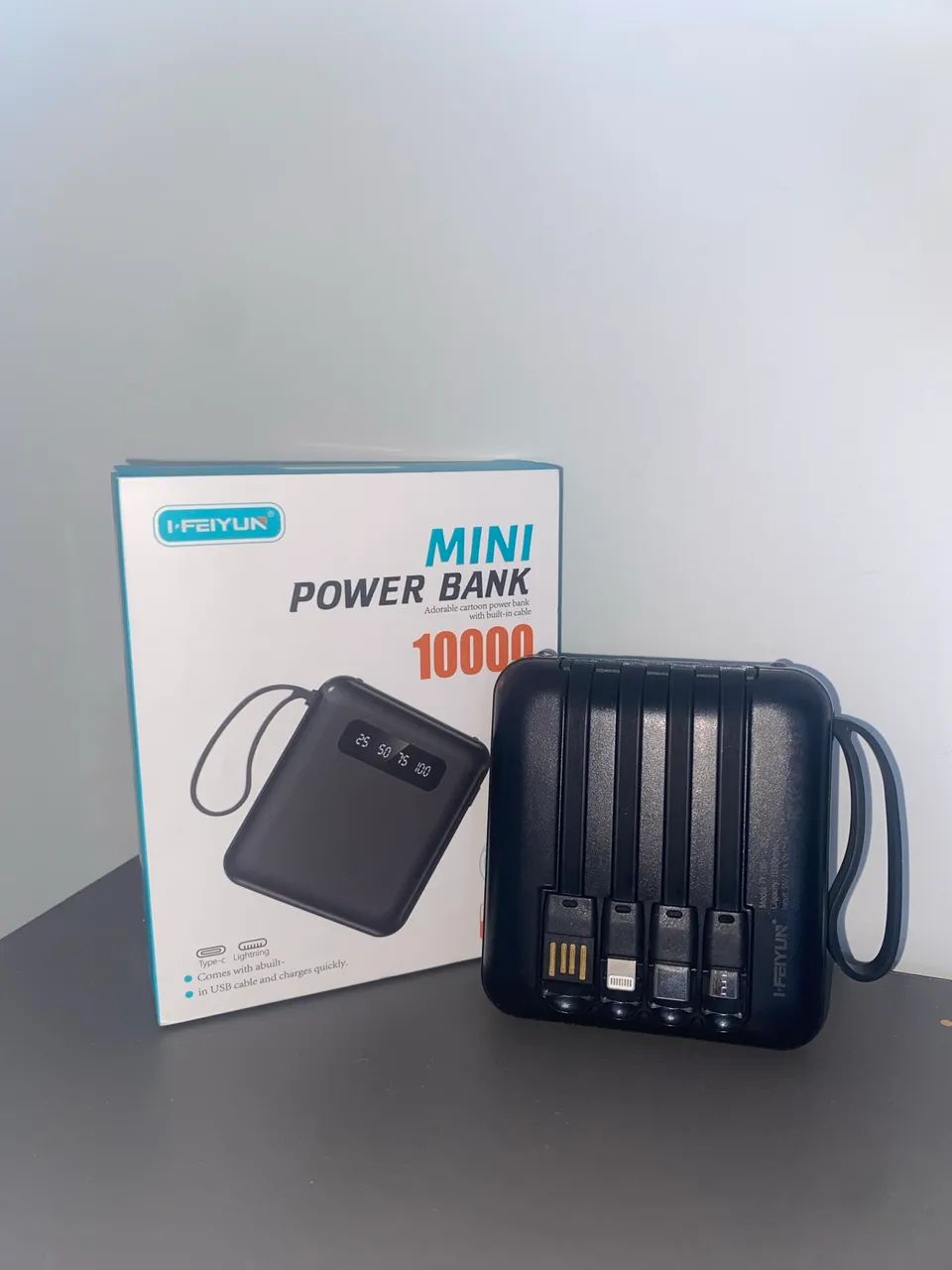 Power Bank 10000mAh Mini I-Feiyun com Cabos Integrados e Display Digital