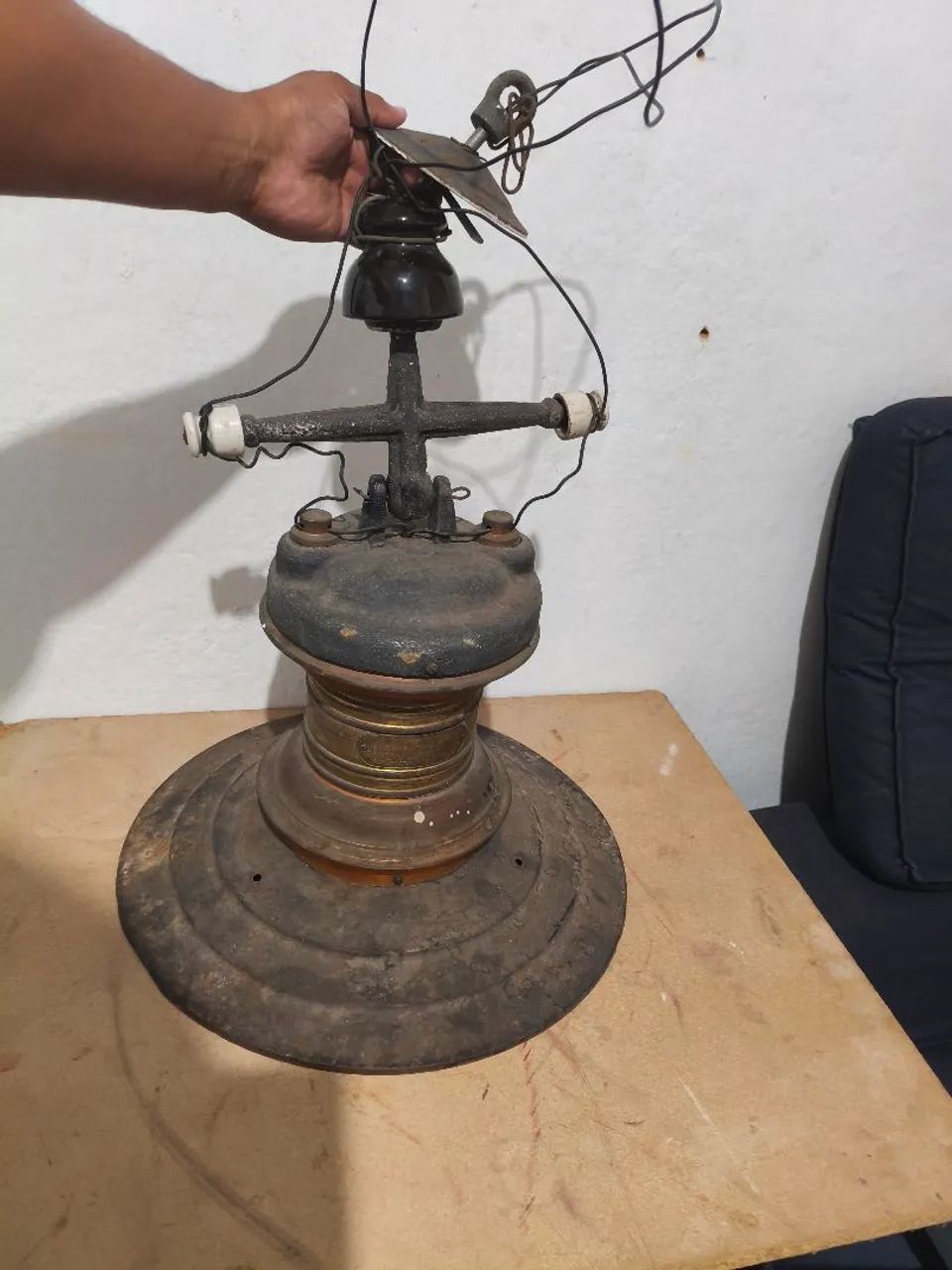 Antiga Luminária Lustre Pendente Ferroviário Thomson - Made in USA - Foto 2