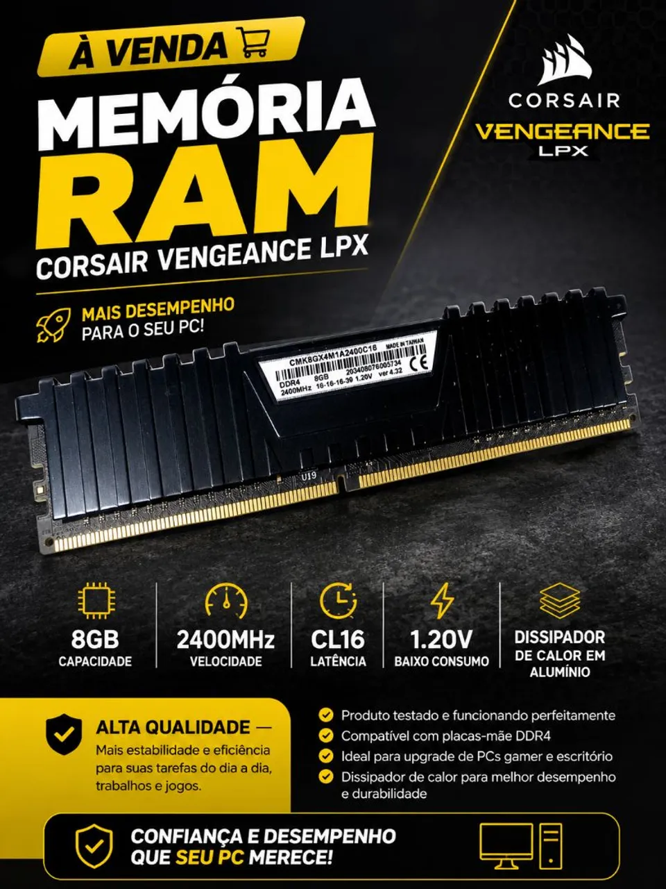Memória DDR4 16GB 3200 MHZ (2 pentes smart) - Memória RAM - Vila