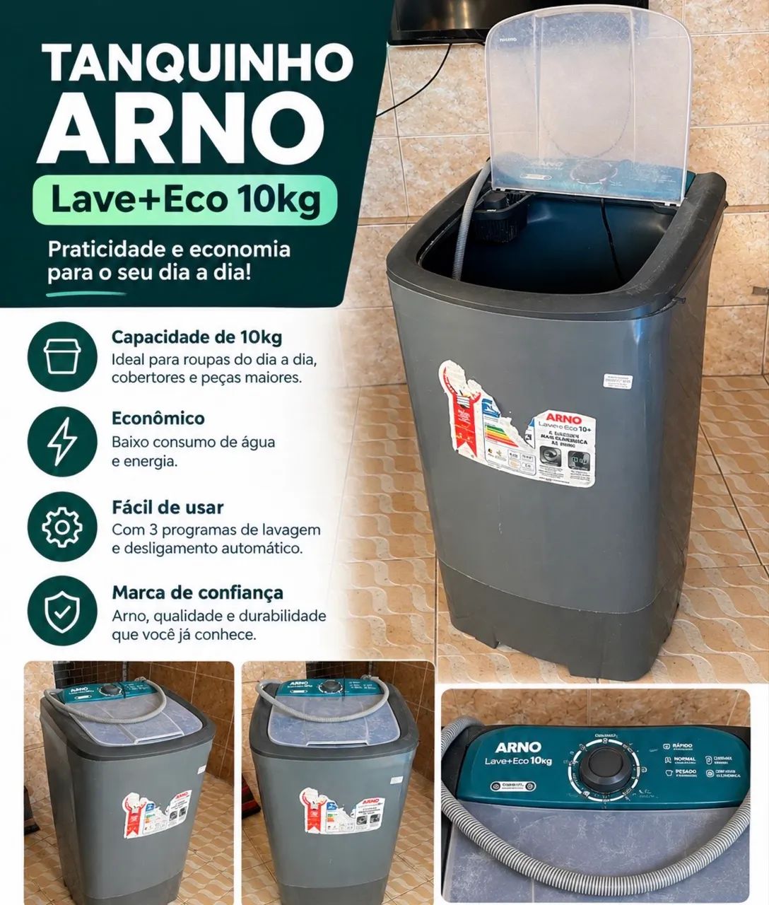 Tanquinho Arno Lave+Eco 10kg 