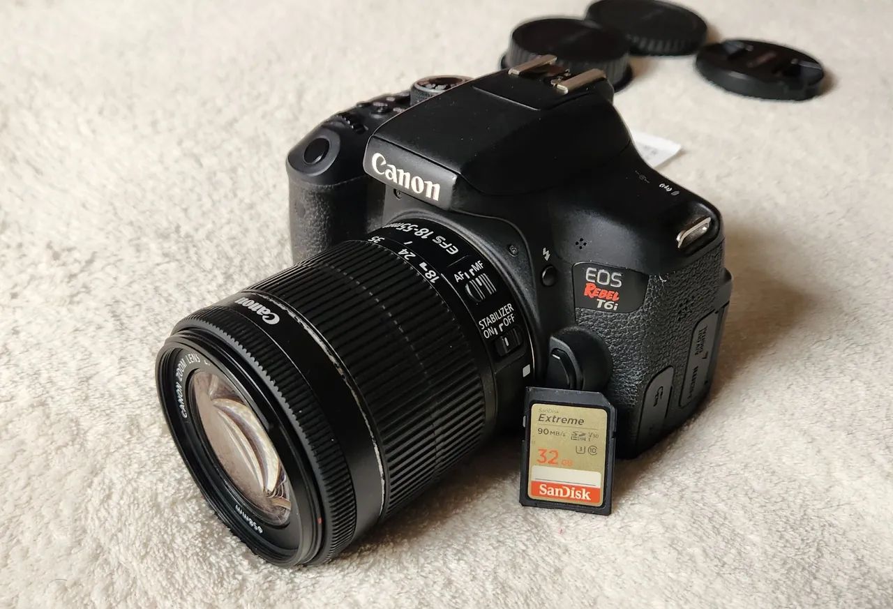 Canon T6i Wi-fi/NFC com lente 18-55mm + Cartão de memória 32Gb
