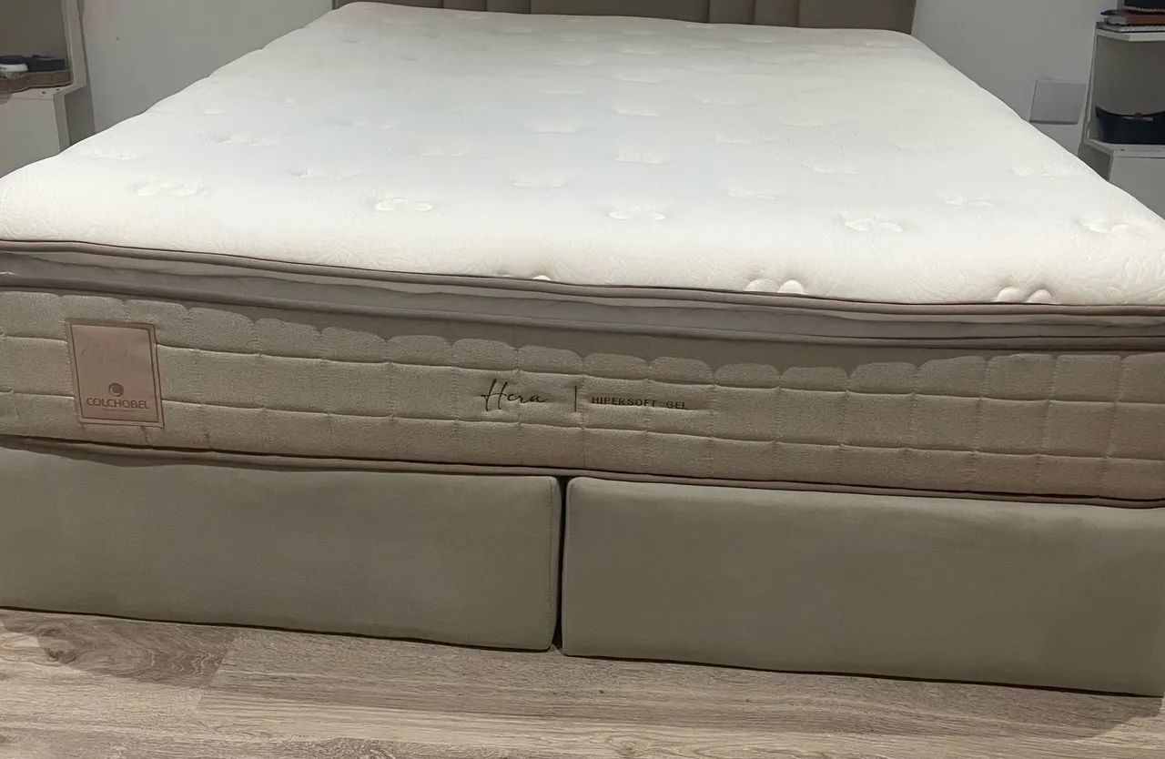 Jogo Cama Queen Size Bipartida Com Colchão + Cabeceira E Recamier Baú - Foto 5