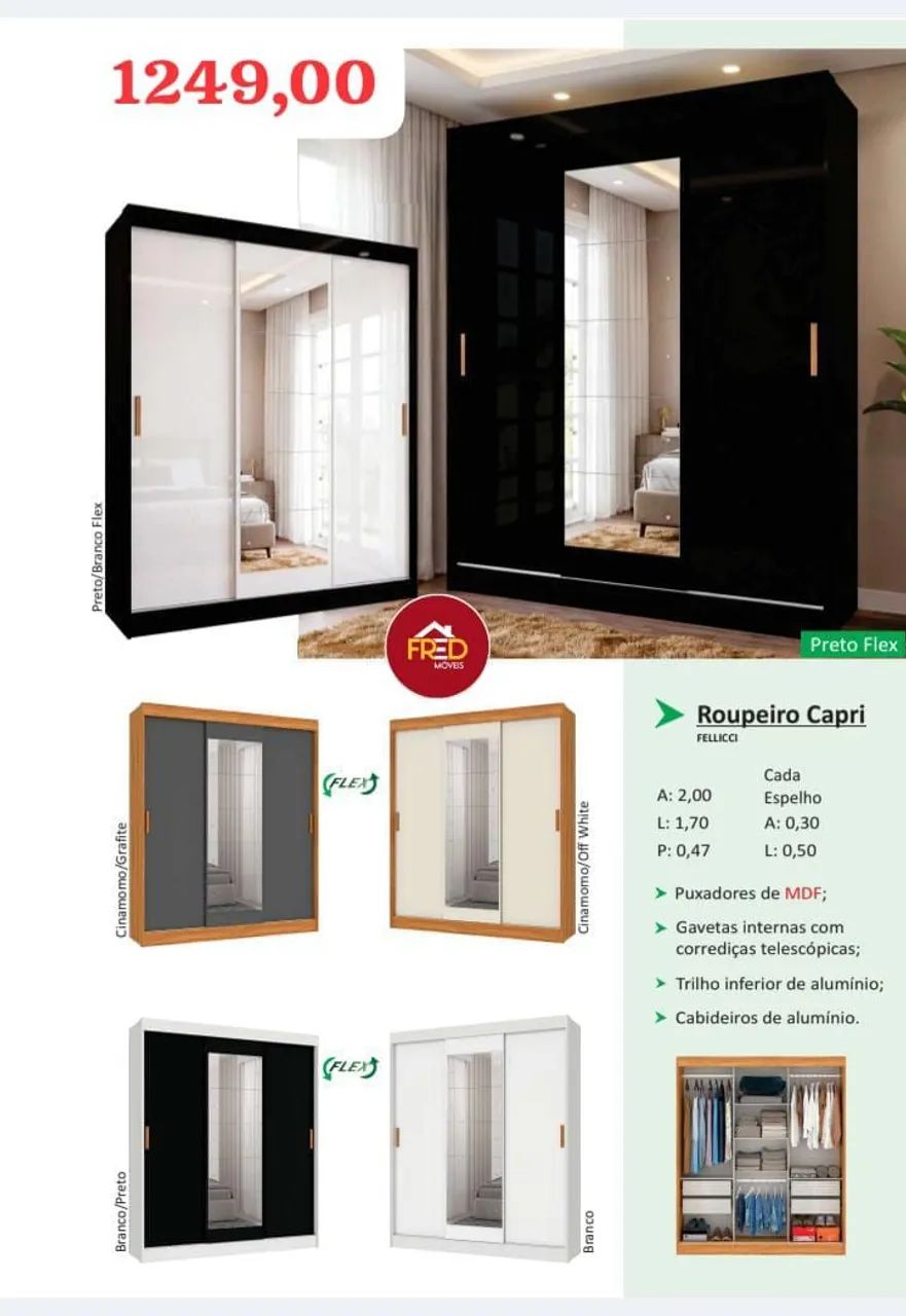 Guarda roupa Capri com espelho , entrega e monta, super promoção 