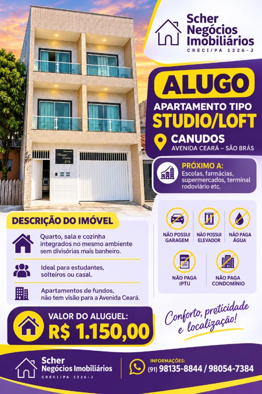Apartamento tipo Studio - Avenida Ceará - Canudos