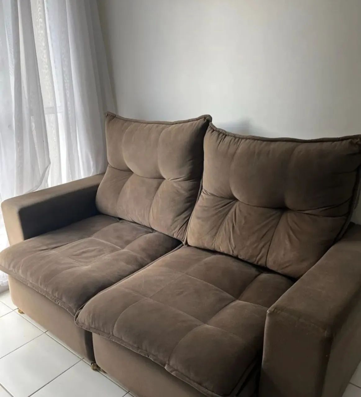 Sofá Veludo Retrátil para Sala: Marrom e Branco:Promoção