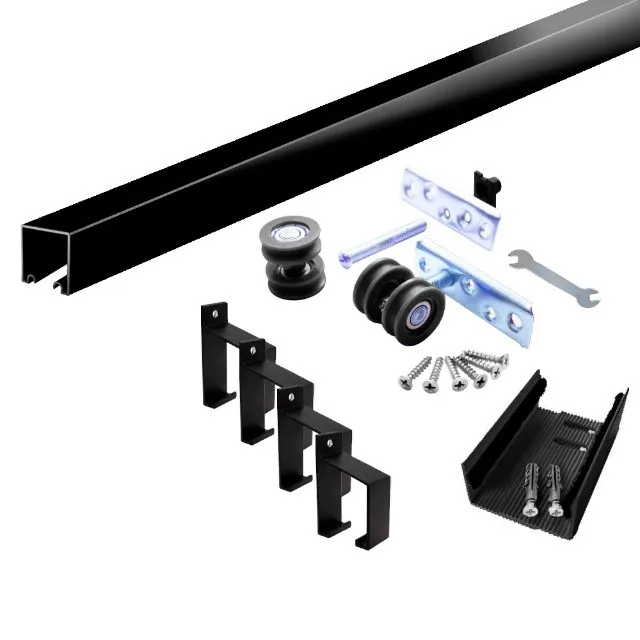Kit Trilho para Porta de Correr com Suportes Libra Preto 2 Metros