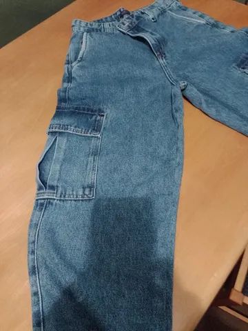 Calça jeans feminina Wide Leg Cargo, tamanho 36 