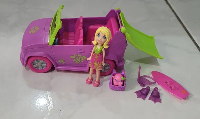 02 Bonecas Polly Pocket (2001) com carro roxo e acessór