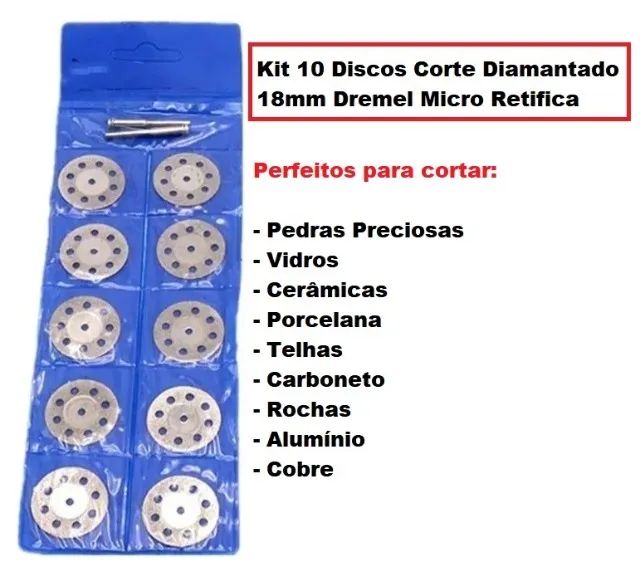 Kit 10 Discos Corte Diamantado 18mm Dremel Micro Retifica