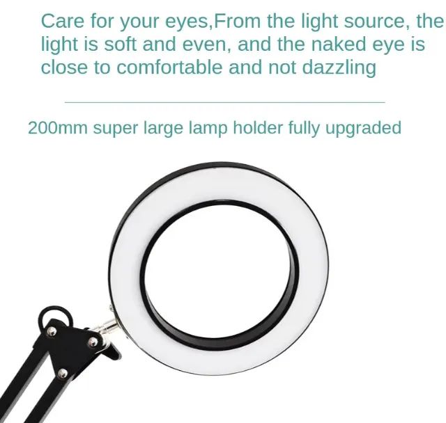 Lupa 200mm diam 120 led 8x lupa para a leitura estação de solda telefone com luz led supor - Foto 4