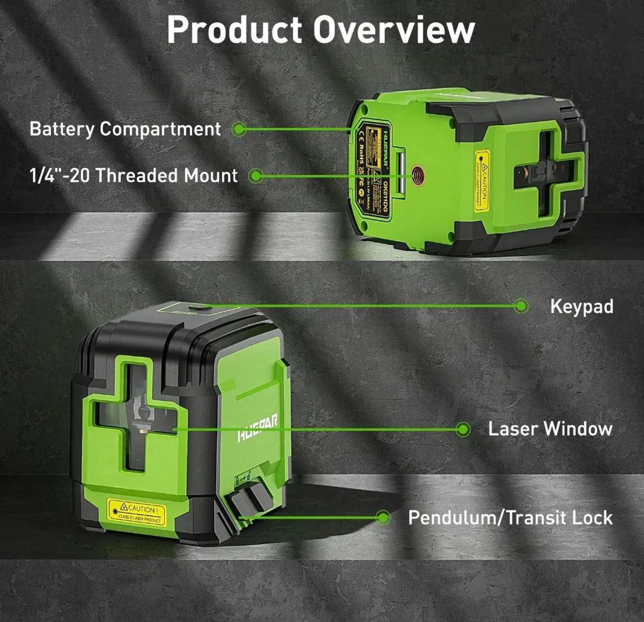 Nível laser 2 linhas Huepar com tripé Luz verde - Foto 4