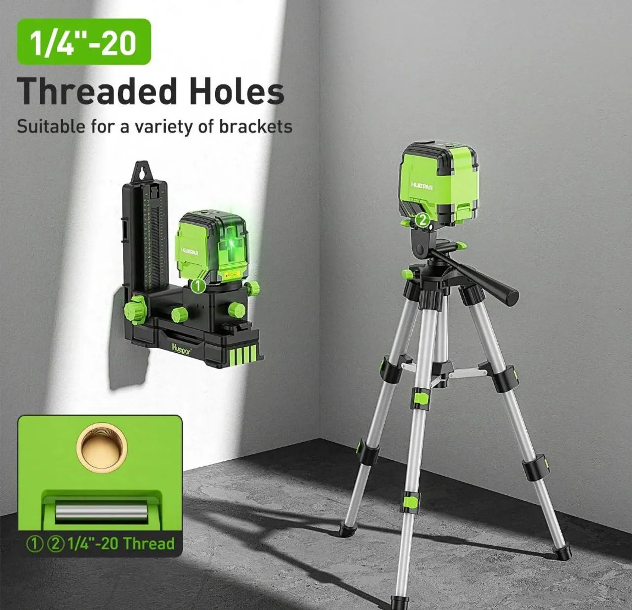 Nível laser 2 linhas Huepar com tripé Luz verde - Foto 5