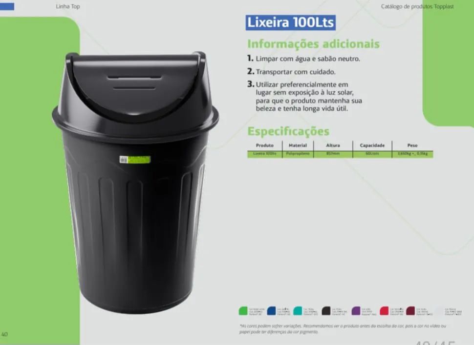 Lixeira basculante 100 Litros - Topplast