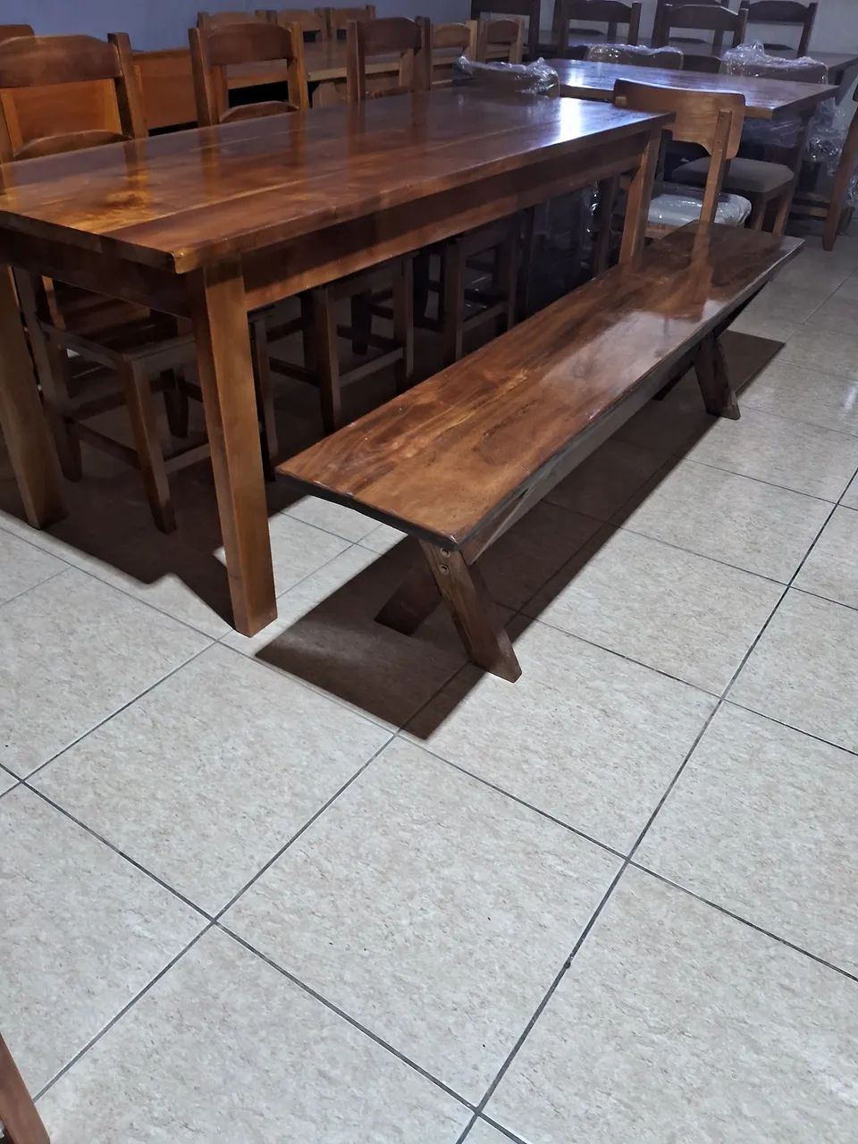 Mesa Cadeiras Bancos Madeira  - Foto 5
